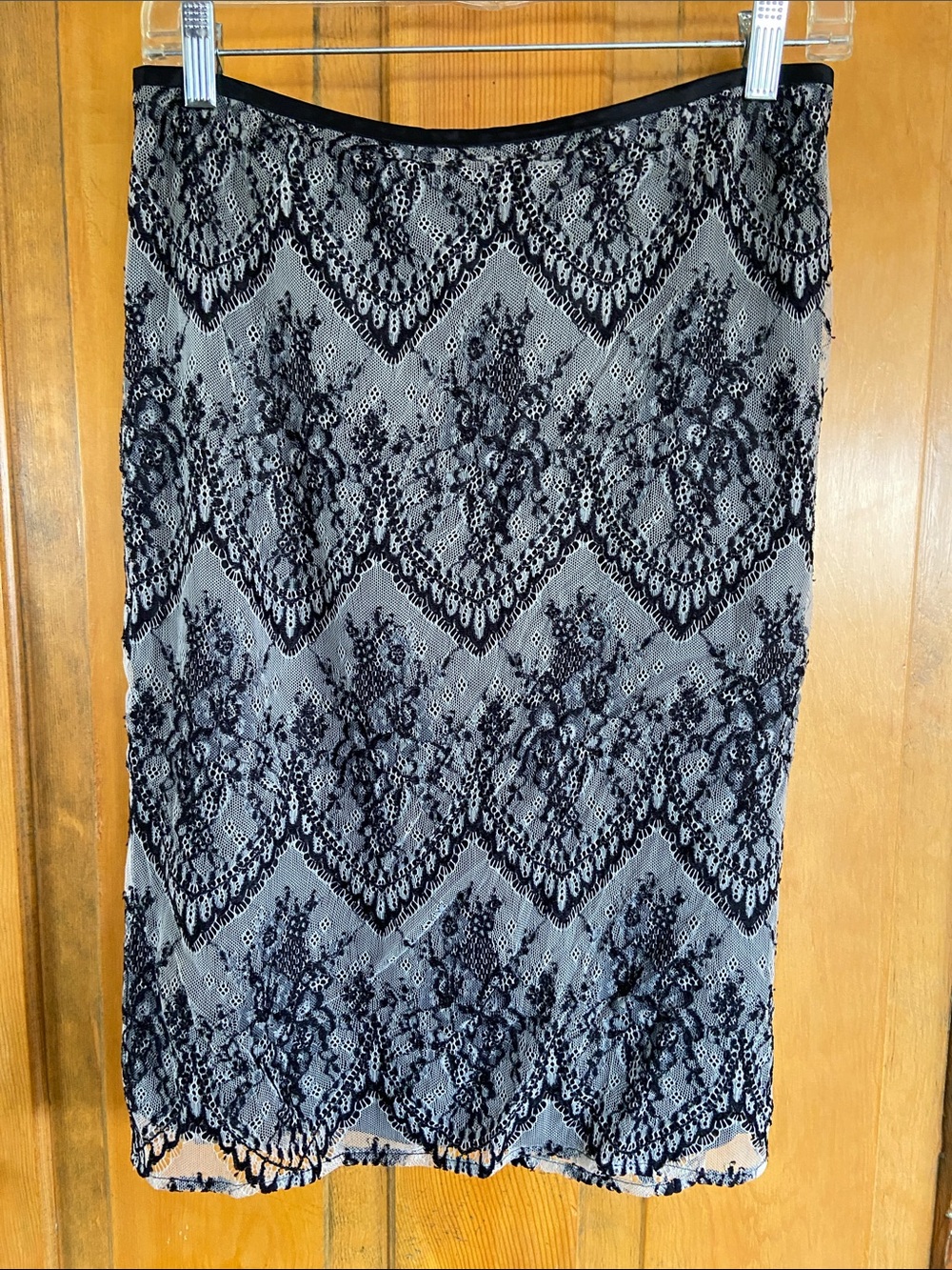 Peruvian Connection Black Lace Pencil Skirt